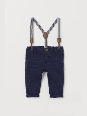 Twill Pants With Suspenders