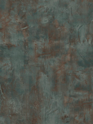 Rustic Stucco Faux Wallpaper In Rust And Forest Green From The Living With Art Collection By Seabrook Wallcoverings