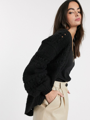 Asos Design Stitch Detail Edge To Edge Cardi With Volume Sleeve