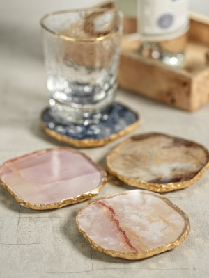 Agate Marble Glass Coaster With Gold Rim - Set Of 4