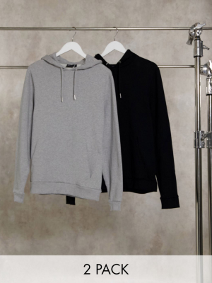 Asos Design Organic Hoodie 2-pack In Black/gray Marl