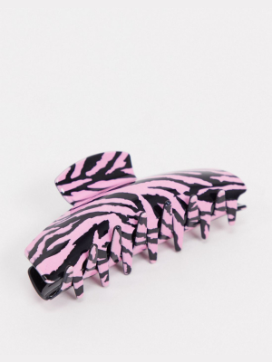 Asos Design Hair Claw In Pink Zebra Print