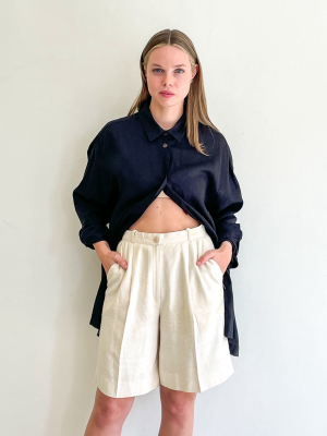 Raw Silk Pleated Shorts