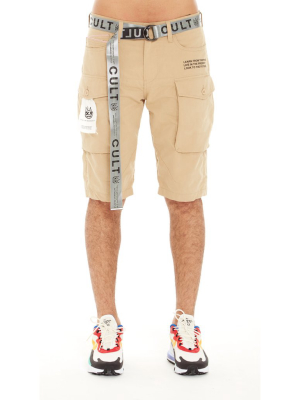 Rocker Cargo Shorts Belted In Taupe