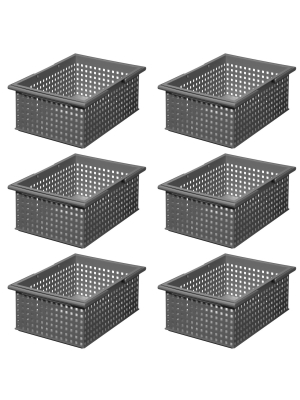 Like-it Versatile Stacking Plastic Home Bathroom Storage Solution Organizer Slotted Basket Tote, Gray (6 Pack)