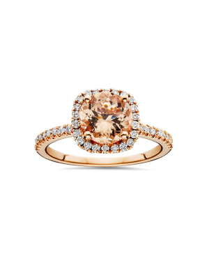 Pompeii3 1 1/4 Ct Morganite & Diamond Cushion Halo Engagement Ring 14k Rose Gold