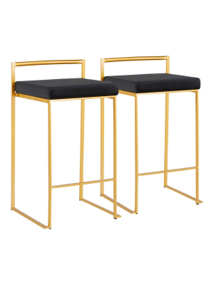 Set Of 2 Fuji Contemporary Barstools Gold/black Velvet - Lumisource