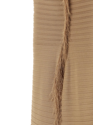 Pinko Fringed Ribbed Knit Maxi Skirt