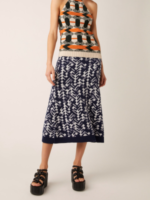 Intarsia Wool-blend Midi Skirt