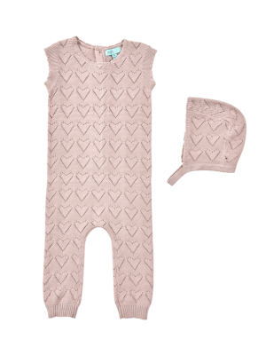 Pompomme Pointelle Knit Baby Romper - Mauve