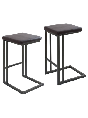 Set Of 2 25" Roman Industrial Counter Height Barstool Espresso - Lumisource