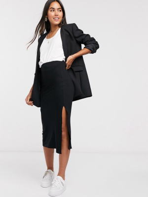 Asos Design Bias Cut Jersey Midi Slip Skirt With Split In Black