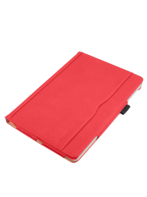 Insten - 9.7 Inch Ipad 5/6, Pu Leather Case, Slim Folding Folio, Pencil Holder, Auto Wake/sleep, 3 Angles, Magnetic Closure Strip, Red