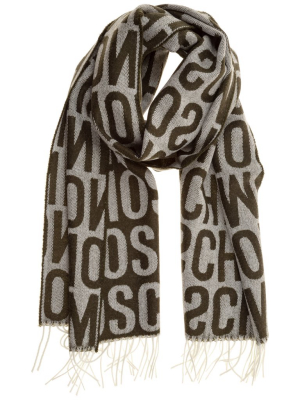 Moschino All Over Logo Fringed Scarf