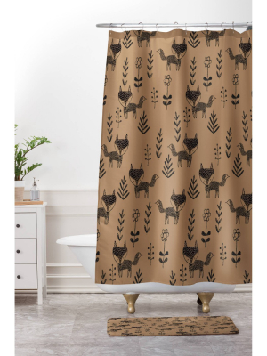 Friendly Fox Shower Curtain Brown - Deny Designs