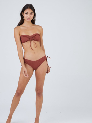 Cozumel Scrunch Sides Bikini Bottom - Autumn Red Stripe Print