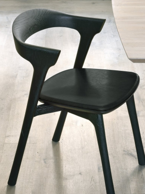 Oak Bok Black Dining Chair - Black Leather - Varnished