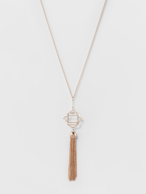 Geo Case And Tassel Long Pendant Necklace - A New Day™ Rose Gold