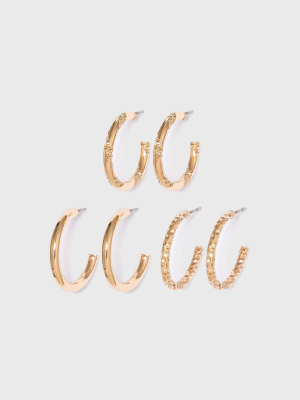 Textured Multi Hoop Earring Set 3pc - Wild Fable™ Gold