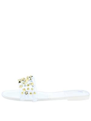 Ernestine173 Clear Studded Lucite Open Toe Slide Sandal