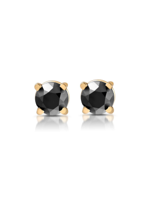 Pompeii3 Yellow Gold 1/2ct Round Cut Black Diamond Studs