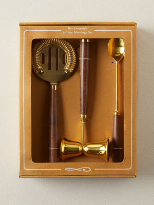 Gold + Teak Barware Tools, Set Of 3