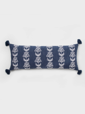 Oversized Oblong Embroidered Floral Throw Pillow Navy - Threshold™