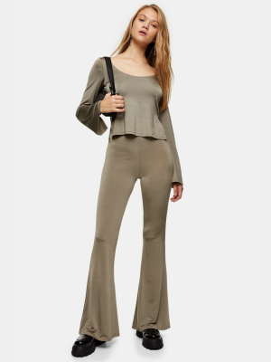 Khaki Slinky Flare Pants