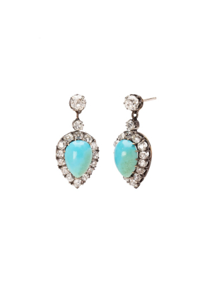 Vintage Drop Earrings - Turquoise & Diamond