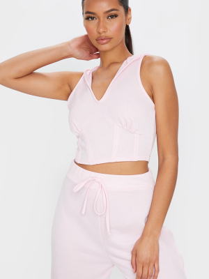 Light Pink Corset Detail Sleeveless Hoodie