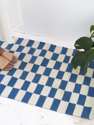 Pre-order: Zapotec Checkered Rug In Blue & Ivory
