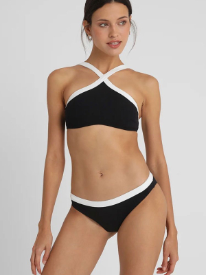 Textured Contrast Piping Cross Front Bikini Swimsuit - Two Piece Set