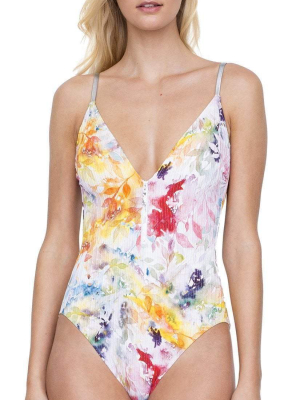 Gottex Aquarelle V-neck One-piece Swimsuit