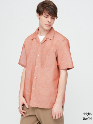 Men Linen Cotton Short-sleeve Shirt