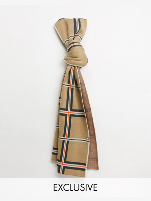 Collusion Unisex Scarf In Neutral Brushed Check