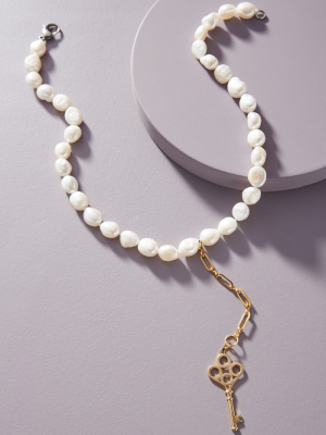 Timeless Pearly Key Lariat Necklace