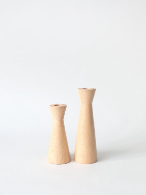 Set Of 2 - Modern Wooden Candle Holders - 5.5-7"