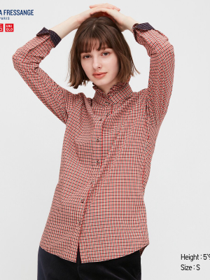 Women Cotton Frilled Stand Collar Long-sleeve Shirt (ines De La Fressange)