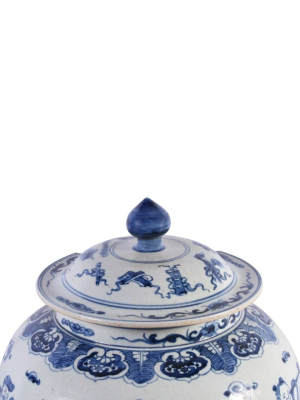 Ginger Jar Blue And White With Motif