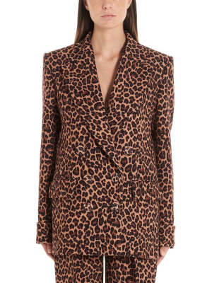 Sara Battaglia Double Breasted Animalier Print Blazer