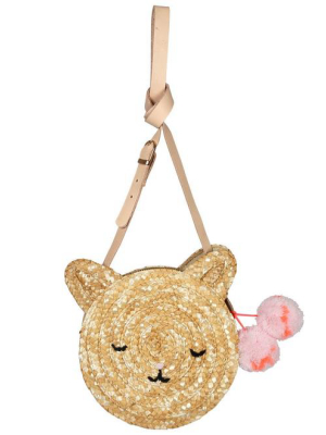 Cat Cross Body Straw Bag