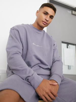 Mennace Essential Signature Boxy Two-piece Sweatshirt In Gray Violet