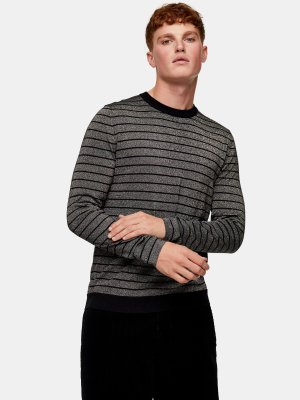 Black Metallic Stripe Neck Knitted Sweater