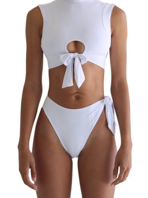 Sexy Self Tie Cutout Bikini Swimsuit - Two Piece Set