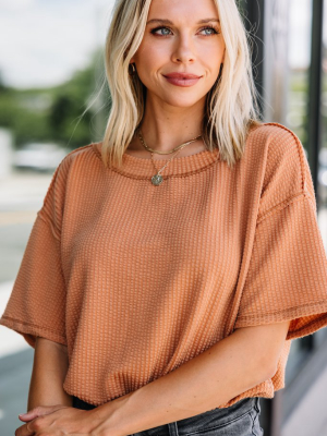 Take Your Place Clay Orange Ribbed Bodysuit