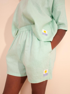 Basic Linen Shorts In Jade