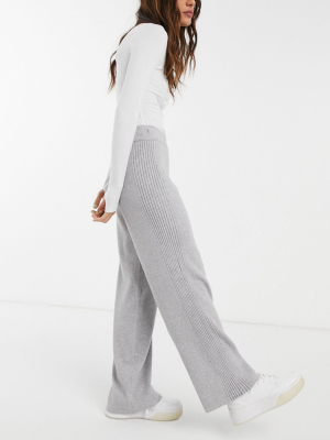 River Island Knitted Wide Leg Pants In Gray