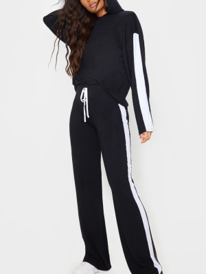 Black Wide Leg Side Stripe Pants