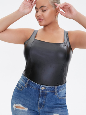 Plus Size Faux Leather Bodysuit