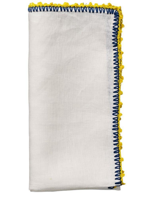 Kim Seybert Knotted Edge Napkin In White & Blue & Yellow - Set Of 4